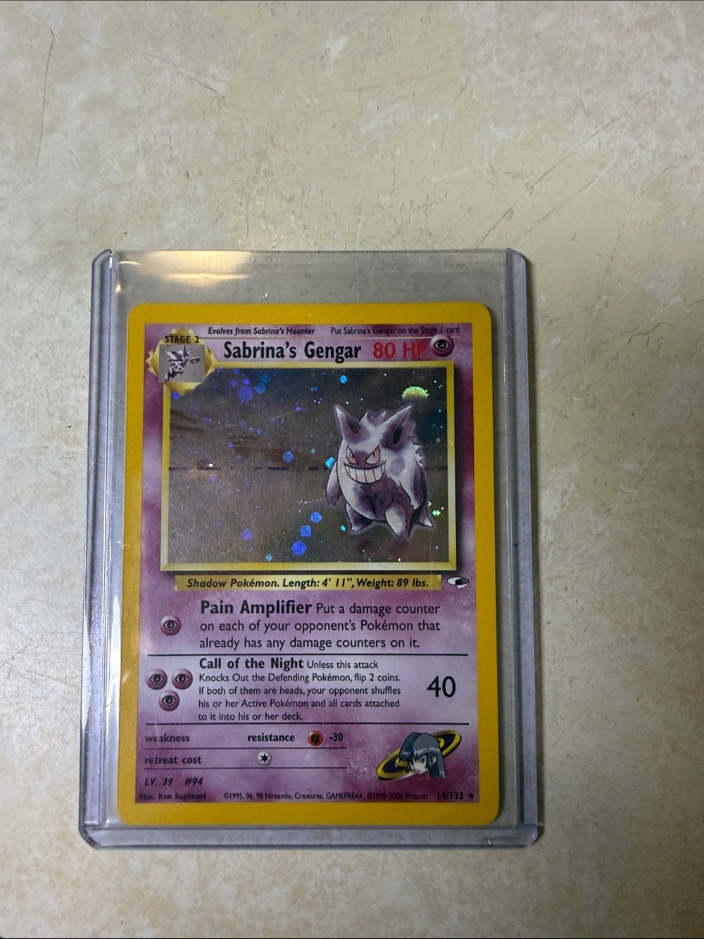 Pokemon Sabrina's Gengar Holographic Card - Purple & Yellow